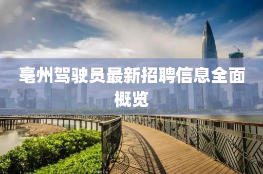 亳州駕駛員最新招聘信息全面概覽