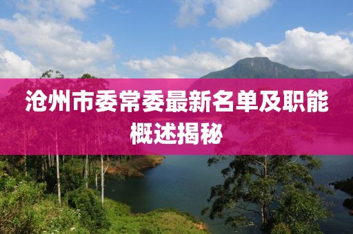 滄州市委常委最新名單及職能概述揭秘